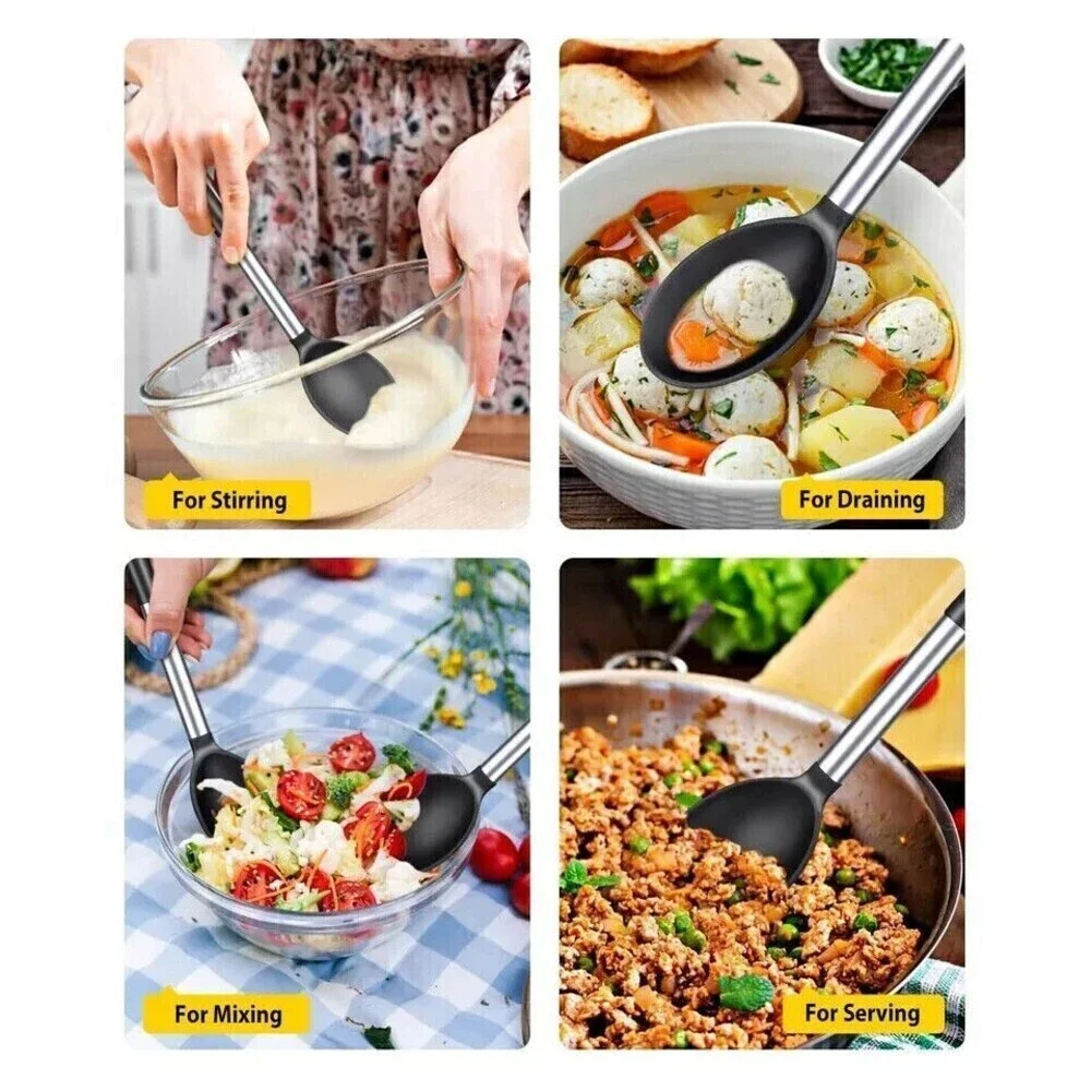 Pack of 2 Large Silicone‎ Cooking Spoons,Non Stick Solid Basting Spoon BundlePro